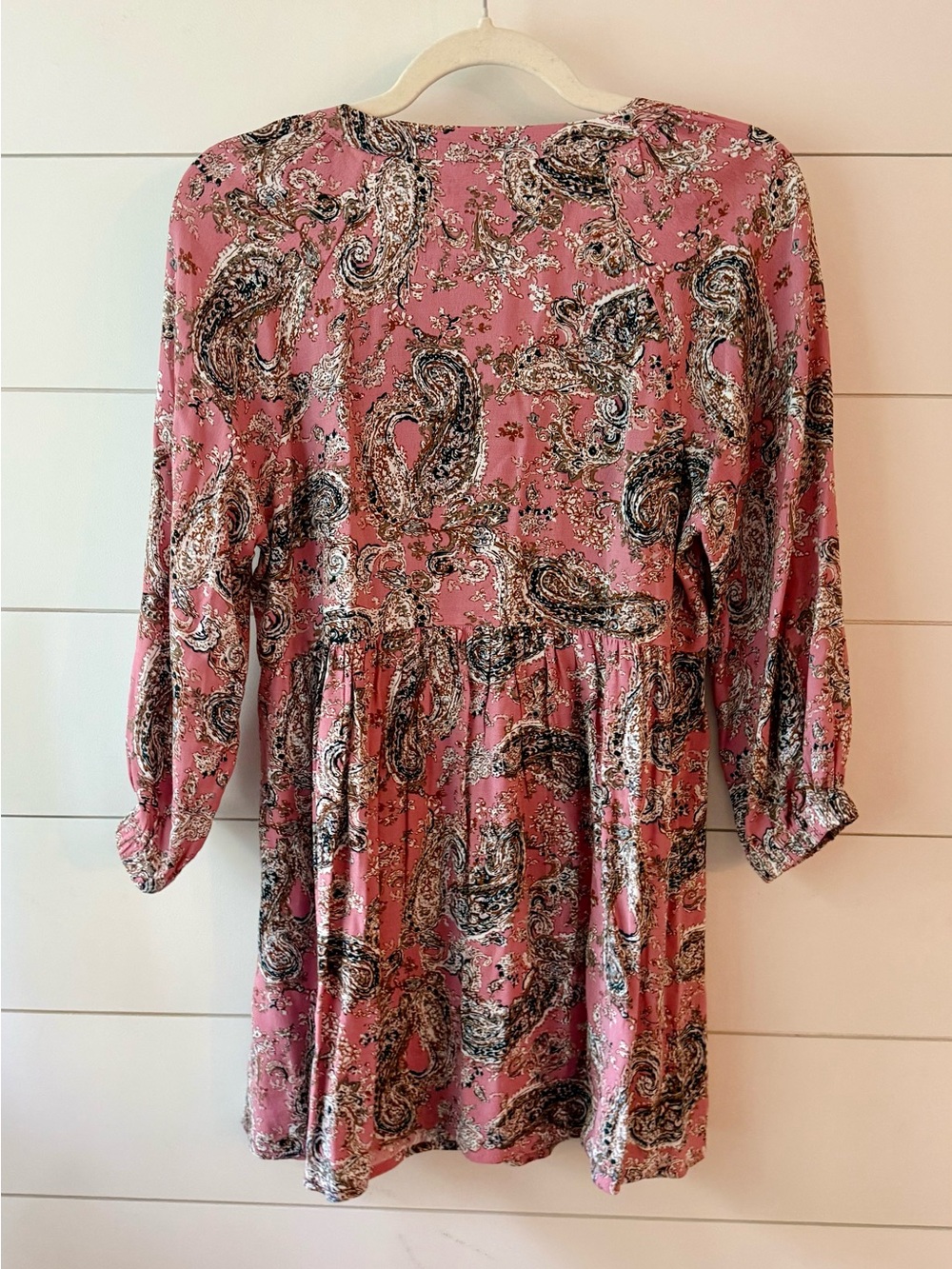 Melloday Pink Paisley Cotton Babydoll Tunic Top Boho Cottagecore Peasant Blouse - Picture 3 of 6
